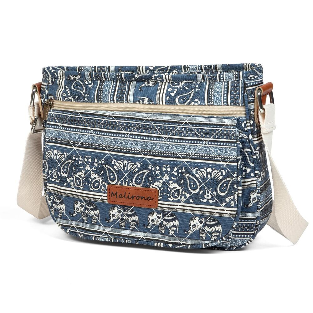 4823 Durable Floral Crossbody Bag Canvas Messenger Handbag Multi Pocket